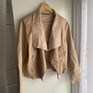 NWT Bagatelle Faux Leather Beige Women Moto Jacket Suede Tan Open Front Size XL